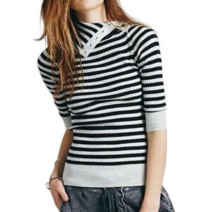Free People Black and White Striped Sweater